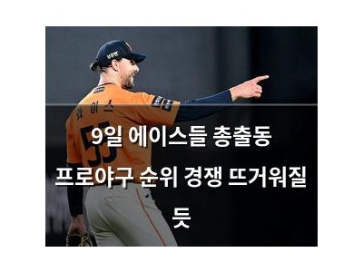 9일 에이스들 총출동 프로야구 순위 경쟁 뜨거워질 듯